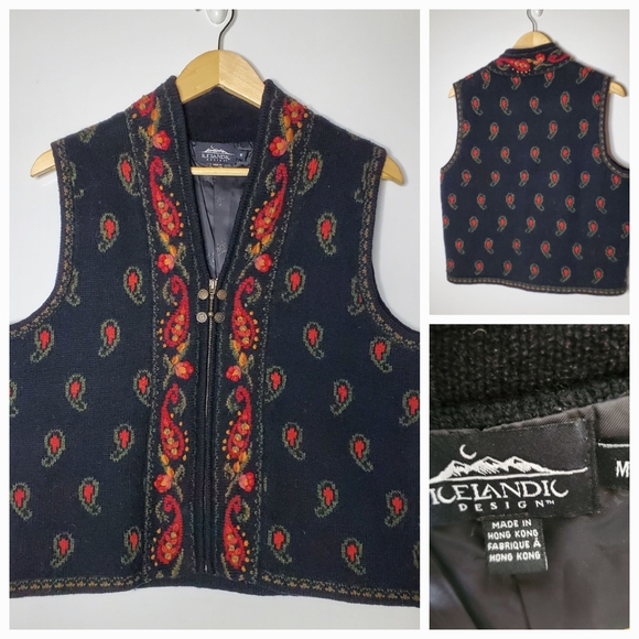 Icelandic Designs Jackets & Blazers - Icelandic Designs Vintage black & Red knit wool blend sweater vest